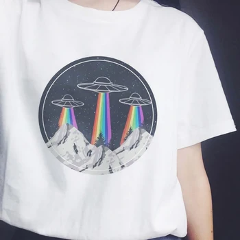 Estetiniu Vaizdu Print T-marškinėliai Moterims trumpomis Rankovėmis medvilnė, Žvaigždėtas Dangus, Bangos Derliaus Tumblr korėjos Drabužiai, Marškinėliai, Femme
