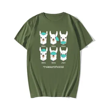 FLC medvilnės marškinėliai vyrams, moterims 2020 Lama Dėvėti Kaukę, print t-shirt gyvūnų, o kaklas trumpas rankovėmis vyriški drabužiai vasaros viršūnes