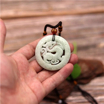 Gamtos Balta Žalia Kinijos Jade Dragon Pakabukas Karoliai Mados Žavesio Papuošalai dvipusis Tuščiaviduriai Raižyti Amuletas Dovanos Jai