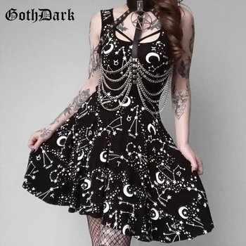 Goth Tamsiai Elegantiškas Grunge Gotikos Vasaros Suknelės Rankovių Mados Suknelė Estetinės Harajuku Seksualus Vakaro Šalis, Vestidos 2020 M.