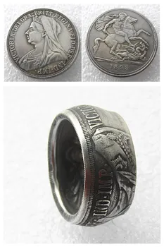 Handmake Žiedas Monetų Didžiosios Britanijos 1893 sidabro karūna Karalienės Viktorijos paslėpta galva Sidabro Padengtą Kopijuoti monetos Dydžio 8-16