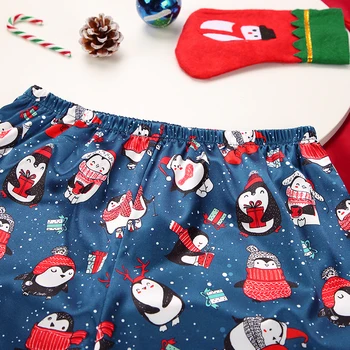 HECHAN Mielas Pingvinas Modelis Moterų Sleepwear Satino Spageti Dirželis Spausdinti Kelnes Kalėdų Pižama Moterims 2 dalių Komplektas Homewear Kostiumas