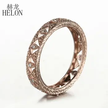 HELON Nekilnojamojo 10K Rose Gold Nutiesti 0.1 ct Originali Gamtinių Deimantų, Dalyvavimas Vestuvių Visą Amžinybę Art Deco Senovinių Moterų Papuošalai Žiedas