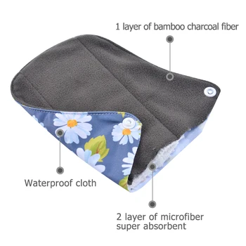 Higieniniai įklotai daugkartiniai mėnesinių įklotai padengti absorbciniu daugkartinio naudojimo medžio anglių audinio bambuko menstruacijų pagalvėlės sunkiųjų sanitarijos skalbti pagalvėlės