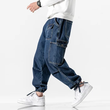 Hip-Hop vyriški Džinsai Vintage Vyras Baggy Džinsinio audinio Kelnės 2020 Streetwear Vyrų Blue Jean Kelnės Kelnės Plius Dydis