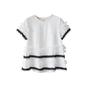 Imakokoni balta nėrinių trumparankoviai originalaus dizaino laukinių slim lieknėjimo top marškinėliai moteriška vasaros 2030969