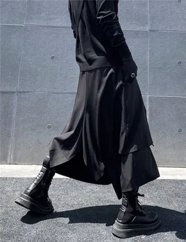Japonijos Yamamoto stilius laisvas sijonas, kelnės vyrų ins tamsiai sluoksniuotos struktūros asmenybės nišą aštuonių taškų kelnės plačios kojos atsitiktinis pa