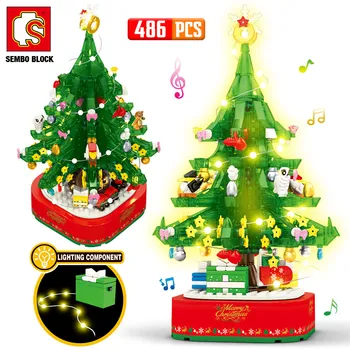 Kalėdų Tema Sukasi LED Šviečia Music Box Statybos Blokus 