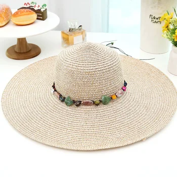 Karštos moterys didelis kraštų saulės, skrybėlės, sulankstomas spalvinga akmens rankų šiaudų skrybėlę moterų vasaros skrybėlę atsitiktinis atspalvį bžūp paplūdimio skrybėlę