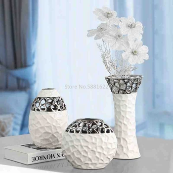 Keramikos Vaza, balta sidabro ažūrinės figūrinių modelio gėlių vaza Europoje gyvenamojo Kambario, Apdaila, Namų Dekoro gėlių Vazos, Dekoratyviniai papuošalai