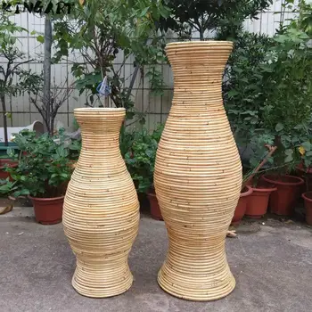 Kinijos Didelės Bambuko Grindų Vaza, Didelis Gyvenamasis Kambarys Dekoratyvinės Grindų Vazos, Namų Meno Ir Amatų Vazonas Austi Retro 990605