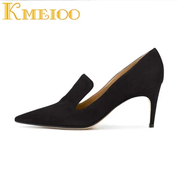 Kmeioo Naujo Stiliaus Biuro Karjeros Siurbliai Pažymėjo Tne Aukšti Kulniukai Slip-On Stiletto Plonas Kulnas Sandalai Zapatos Mujer Basic 