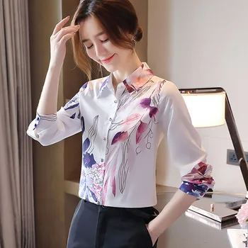 Korėjos Moterys Marškinėliai Moterims Ilgomis Rankovėmis Marškinėliai Office Lady Spausdinti Marškinėliai Topai Plius Dydis Moteris, Balti Marškiniai Gėlių Marškinėliai Moteris, Palaidinukės