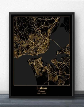 Lisabona, Portas, Portugalija Žemėlapis Plakatas