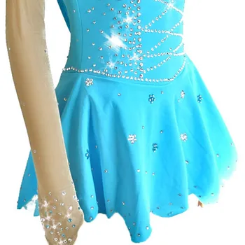 LIUHUO Ledo Čiuožimo Suknelė Mergaitėms Dangus mėlynas sportinių šokių suknelės konkurencijos moterų Ilgas Rankovėmis Ledo Čiuožimo suknelė