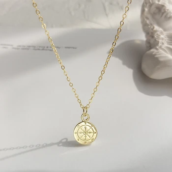 LouLeur 925 sterlingas sidabro apvalus mini kompasas pakabukas neckalce aukso elegantiškas išskirtinį vėrinį moterims gimtadienio dovana, papuošalai