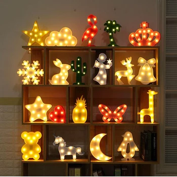 Luminaria 3D Marquee Vienaragis Flamingo Star Lentelė LED Lempos, Myli Vaikus, Naktį Šviesa, Žvaigždė, Mėnulis, Debesis Širdies Elnias Dekoro Raidės