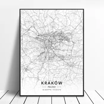 Marijampolė Krokuva Szczecin Wloclawek Zielona Gora Vroclavas, Lenkija Drobė Meno Žemėlapį Plakatas