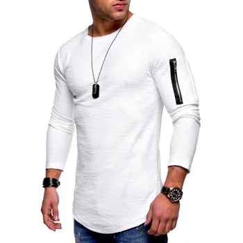 Marškinėliai Vyrams 2019 Mados Prekės ženklo Atsitiktinis Fitneso Hipster Marškinėlius ilgomis Rankovėmis Kišenėje Ginklų Užtrauktukas Kratinys O-Kaklo Streetwear Viršų