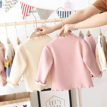 Mergaičių dugno marškinėliai 2020 nauja vaikų megztinis apvalios kaklo viršuje plius aksomo storio žiemą