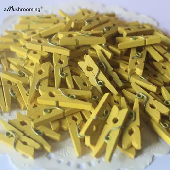 Mini Medinės Vinys Mini Clothespins Geltona Nuotraukų Įrašus, skirtus pakabinti reklama laišką Nuotraukų siena pin Vestuvių suvenyrai, Namų Saugojimas