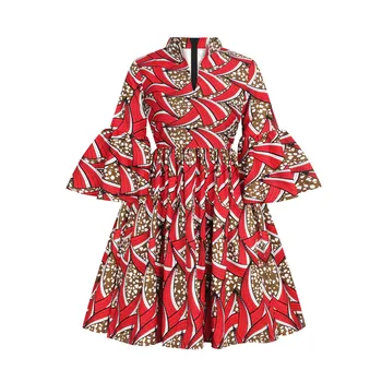 Moteriški Afrikos Ankara Spausdinti Maxi Suknelė Tradicinių Laisvalaikio Apranga, Apranga 2021 Mados Lotus Rankovėmis V-Kaklo Afrikos Suknelės Moterims