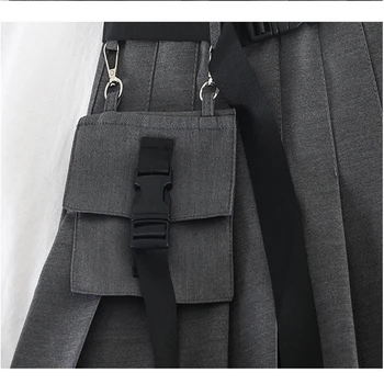 Moteriški Streetwear Įrankiai Pusė ilgio Klostuotas Sijonas Juodas Trumpas Sijonas Mados Aukštos Juosmens Harajuku Moterų Sijonai