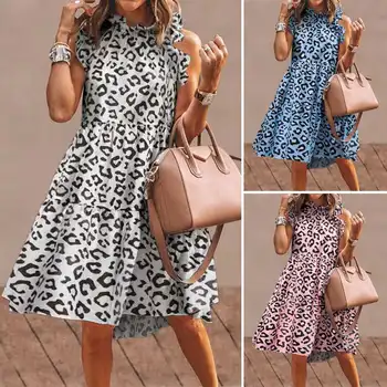 Moterų Leopard Print Suknelė Bohemijos Šalis Suknelės Susiėmę Sundress Paplūdimio Atostogų Vestidos 2021 VONDA Plius Dydis Drabužius, Moteris