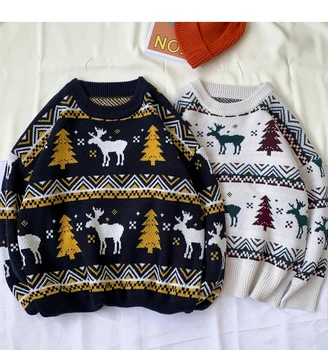 Moterų Megztinis O-kaklo Pora Kalėdų džemperis elnias Jumper skraiste Traukti femme Puloveriai Rudens-Žiemos vyrų Drabužiai Moterų Megztiniai