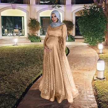 Moterų Pregant Suknelė Gėlių Musulmonų Abaja Gėlių Star Spausdinti Visą Rankovės Atsitiktinis Mados Rudens Lady Ilgos Suknelės