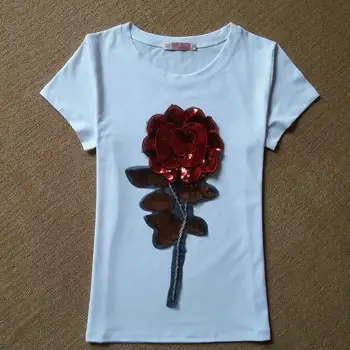 Nauja Vasaros moterų china marškinėliai mados medvilnės moterų rožių gėlių viršūnės t-shirt camisetas mujer