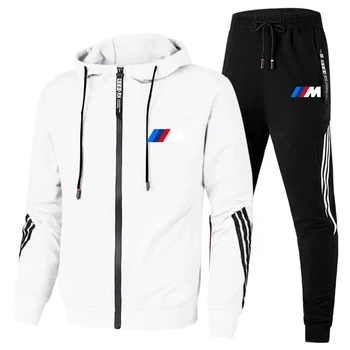 Naujas BMW M vyrų rudens/žiemos kostiumo užtrauktuką hoodie + kelnės dviejų dalių atsitiktinis sportinę vyrų sportinės gimnastikos prekės ženklo drabužių sportas