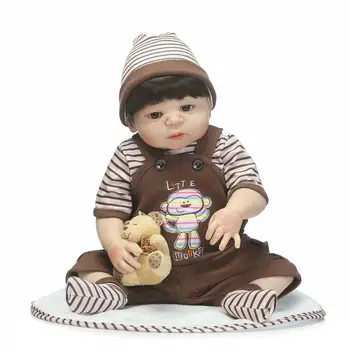 NPK 55cm full silikono sumilation naujagimį berniuką su juoda įklijuoti plaukų silikono reborn baby doll, dovanos ir žaislai vaikams