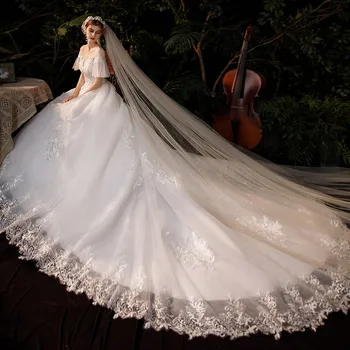 Nėriniai Vestuvių Suknelė Iki 2021 M. Naujos Nuotakos Vestuvių Suknelė Su Ilgomis Traukinio Nėriniai Siuvinėjimo Kamuolys Suknelė Princesė Prabanga Plius Dydis