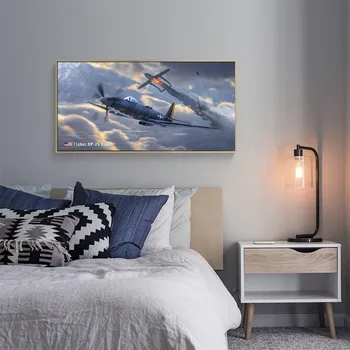 Orlaivio Skrydžio Kraštovaizdžio II Pasaulinio Karo naikintuvas kambarį apdaila namo sienos meno dekoro medžio rėmo audinio plakatai