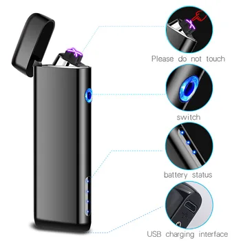 Plonų Cigarečių Degiklio Elektros USB Dvigubo Kampo Lengvesni Metalo Vėjo Elektroninių Įkrovimo Plazmos Žiebtuvėliai Dalykėlių Vyrams