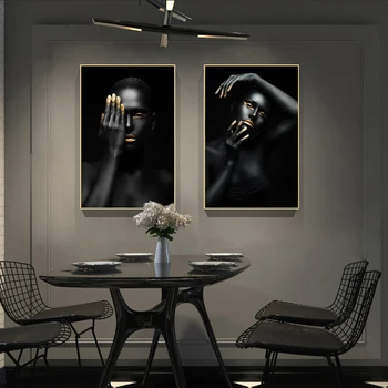 Portretas, Plakatų ir grafikos Sienos Meno Tapybos Drobės tamsiaodis Moteris su Aukso Makiažas Nuotraukas Kambarį Namų Dekoro