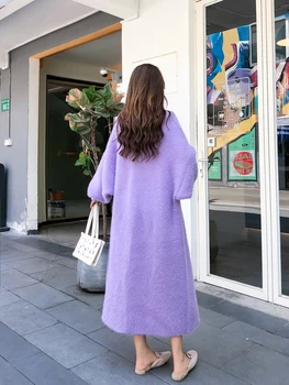 Prekės garsus Naujų 2021 m. pavasarį ponios violetine spalva ilgai dirbtiniais mink aksomo cardigan paltai A59