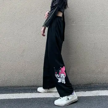 QWEEK Harajuku Anime Kelnės Moterims 2021 Mados Kawaii Atsitiktinis Juoda Sweatpants Moterų Hip-Hop Streetwear Didelis Juosmens Pločio Kojų Kelnės
