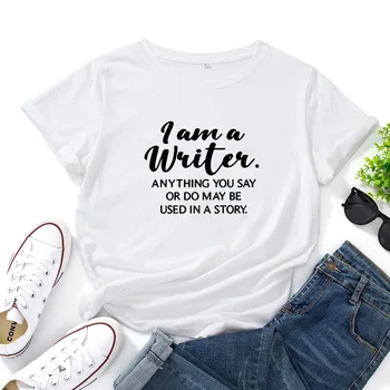 Rašytojas Marškinėliai Graphic Marškinėliai Moterims Trumpomis Rankovėmis Medvilnės T Shirts Moteris Balta Laisvi Marškinėliai Moterims Viršuje Harajuku Marškinėliai Femme