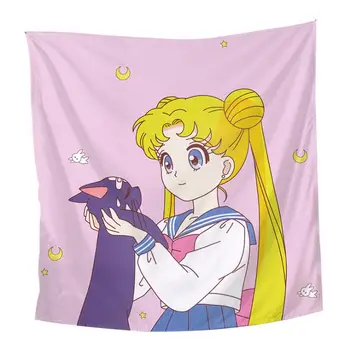 Sailor Moon modelis Juokingas animacinių filmų Antklodė Gobelenas 3D Atspausdintas Tapestrying Stačiakampio formos Namų Dekoro Sienos Kabo stiliaus-3