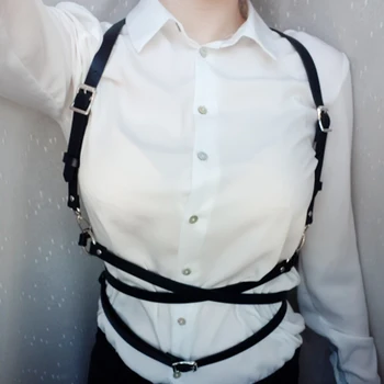 Sexy Moteris petnešos Juodos odos harajuku gotikos diržai, apatinis trikotažas Reguliuojamas nelaisvėje holografinis balnai Moterų krūtinės Diržai