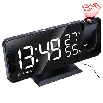Skaitmeninis Laikrodis-Žadintuvas Projekcija Radijo Temperatūra Drėgnumas Metu, Naktį Ekrano Veidrodis LED Laikrodis USB Išvesties Prievadai Stalo Laikrodis