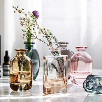 Skandinavijos Spalvotų Stiklo Vaza Mini Mažas Butelis Augalų Hydroponics Gėlių Kompozicijų Konteineriai, Biuro Stalas, Namų Puošybai
