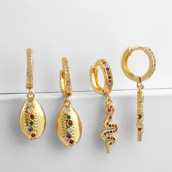 Specialaus Dizaino Aukso CZ Gyvatė Tabaluoti Auskarai Moterims Bohemijos Seashell Myli Huggie Pareiškimą, Žavesio Auskarai Indijos Papuošalai
