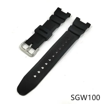Sporto Silikono Dirželis Casio G-Shock SGW-100 SGW100 Smart Žiūrėti Vandeniui Juoda Rankogaliai Nerūdijančio Plieno Sagtis Wriststrap