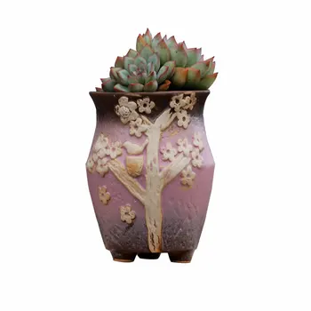 Sultingi Augalų Vazonuose Ranka-dažytos Keramikos Puodai Iškilumo Matinis Nelaimę Derliaus Keraminiai Puodai su Kojų, Be Žalieji Augalai