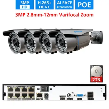TOPROHOMIE H. 265+ 8CH NVR Sistema 4MP POE NVR rinkinys 48V 3MP IP66 atsparus Vandeniui 2,8 mm-12mm zoom POE IP Camera, Vaizdo Stebėjimo komplektas