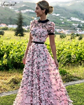 Turkijos Couture Rausvos Gėlės, Vakaro Suknelės Ilgio 