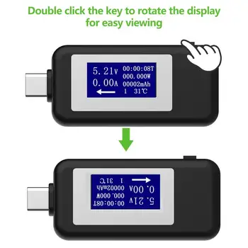 USB Tipo C LCD Voltmeter Testeris DC4-30 V 0-5.1 Ammeter Įtampa Srovės Matuoklis Baterijos Įkrovimo Priemonė Kabelis